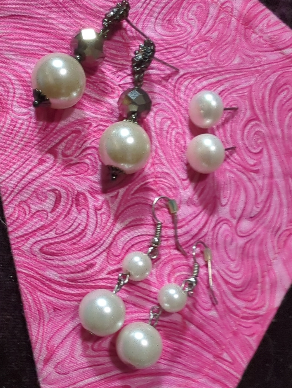 3 PAIR PEARL EARRINGS 2 Pr. Dangle 1 Pr. Post